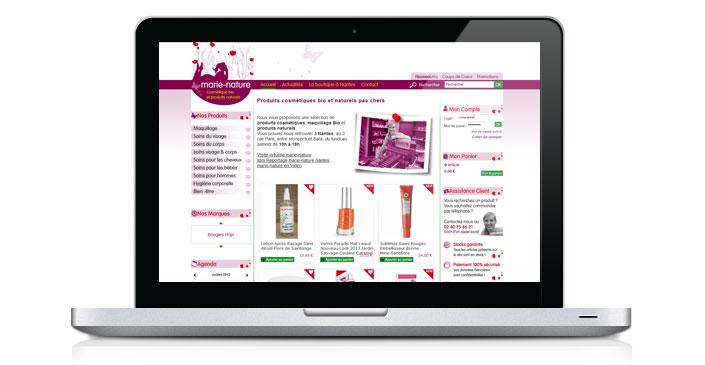 Site e-commerce Marie Nature - boutique de cosmétiques bio à prix accessibles créée par ivisite
