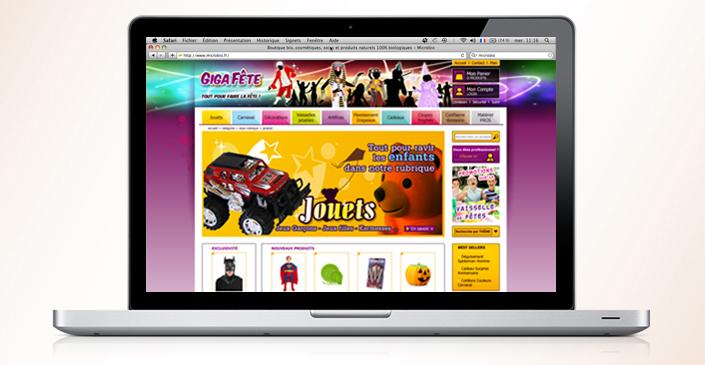 Site e-commerce Méga Fêtes Giga Fêtes - boutique en ligne d'articles de fête créée par ivisite