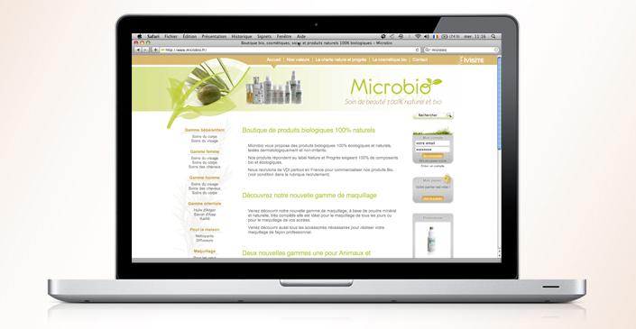 Site e-commerce Microbio - boutique en ligne de cosmétiques bio en Vendée créée par ivisite