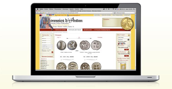 Site e-commerce Monnaies d'Antan - boutique de numismatique à Rouen réalisée par ivisite