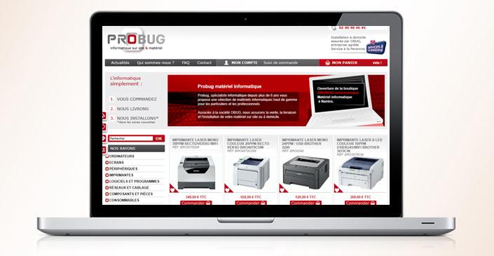 Site e-commerce Probug - boutique de matériel informatique à Nantes créée par ivisite