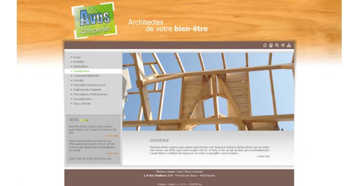 Site vitrine AVOS Charpentes - entreprise de charpente industrielle et traditionnelle à Nantes par ivisite
