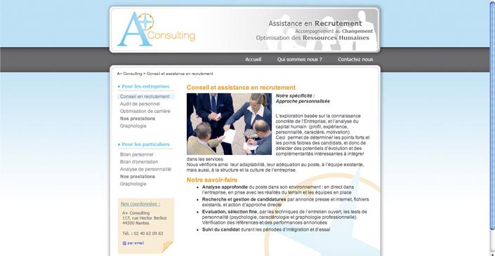 Site vitrine A+ Consulting - cabinet de conseil RH et recrutement à Nantes créé par ivisite