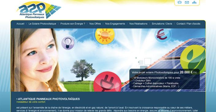 Site vitrine A2P - installateur de panneaux photovoltaïques à Nantes créé par ivisite